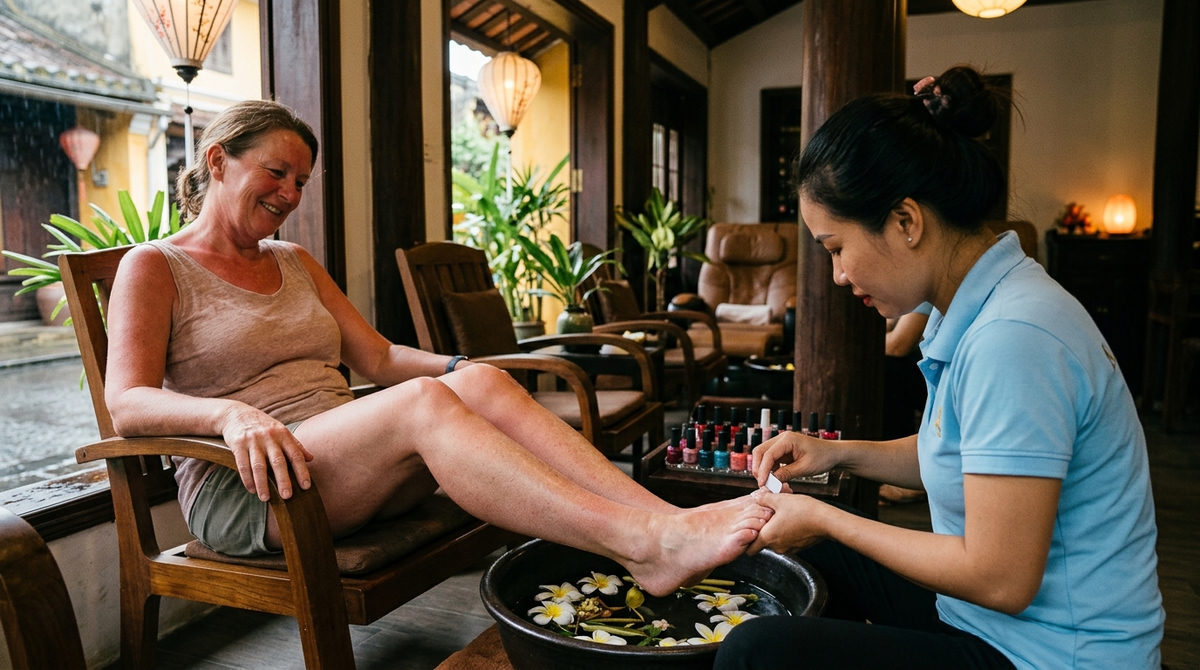 Foot massage and pedicure in Hoi An relaxing nail spa service