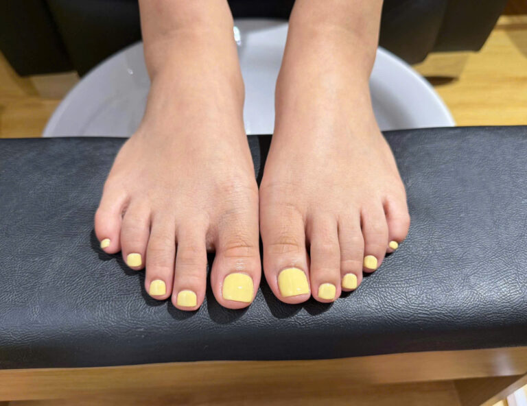 Pastel yellow gel pedicure at Art Spa 2, Hoi An