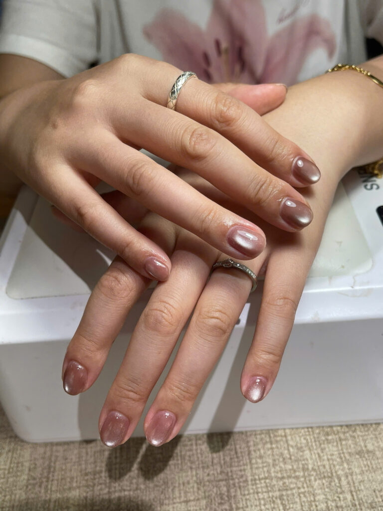 Rose-brown cat-eye gel nails with a glossy shine at Art Spa 2, Hoi An